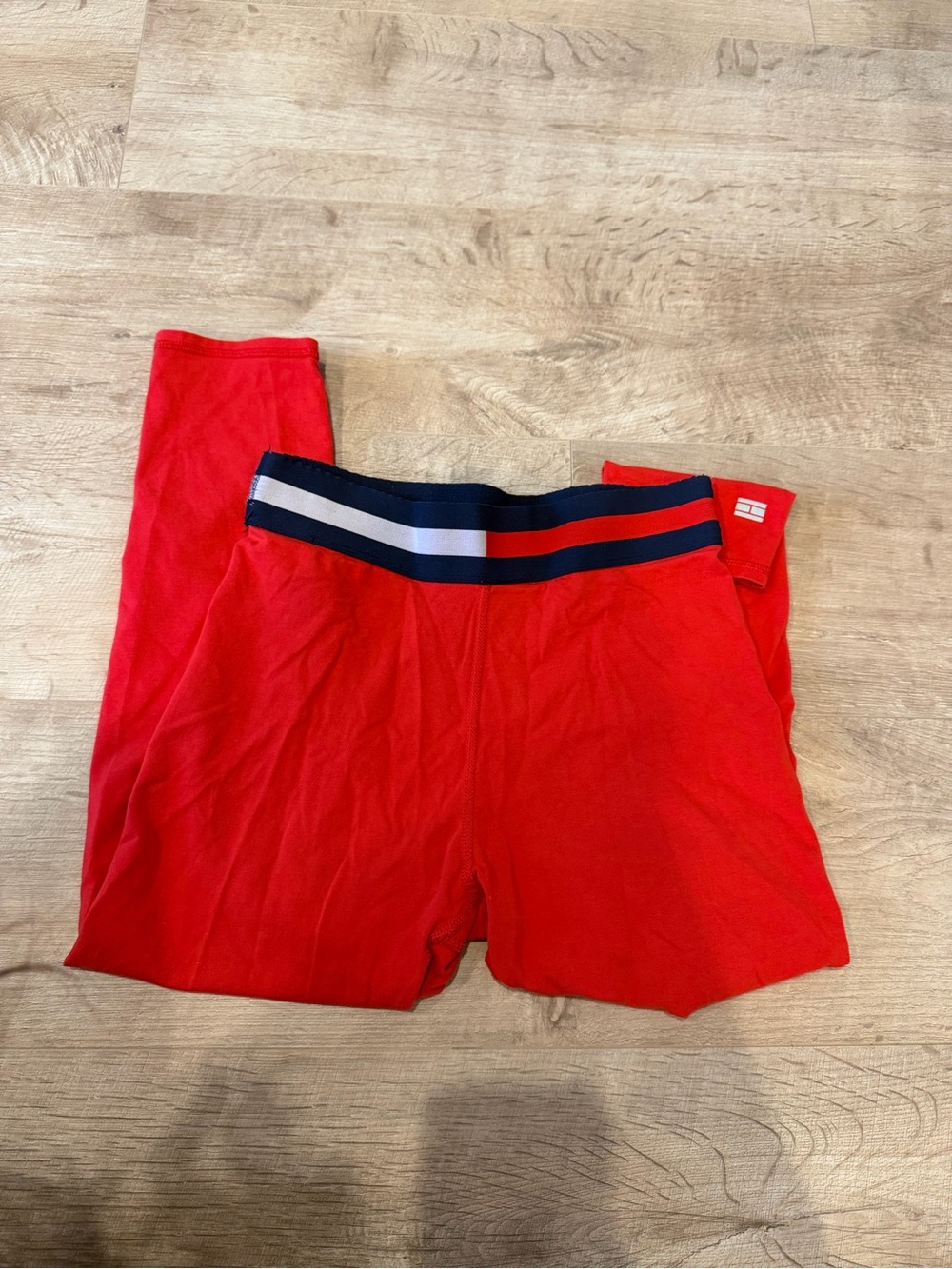 Tommy Hilfiger Red Leggings with Navy & White Striped Waistband